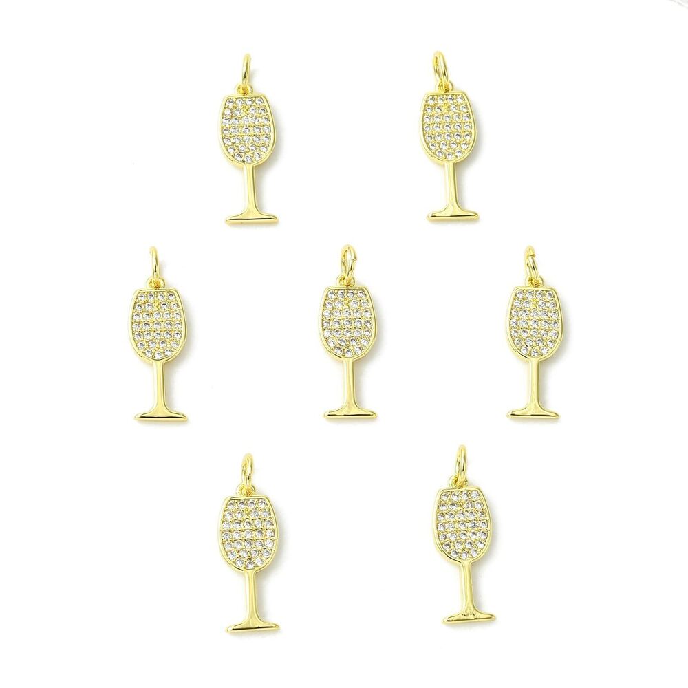 8954 10 Pcs Brass Micro Pave Cubic Wine Glass Charms Real 18K Gold Plated